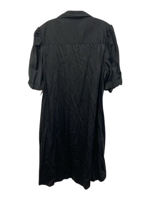 Pomander Place Size XXL Black Cotton Button Down Short Cuffed Sleeves Midi Dress Black / XXL