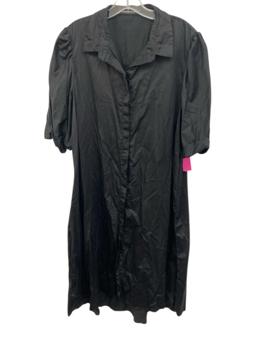 Pomander Place Size XXL Black Cotton Button Down Short Cuffed Sleeves Midi Dress Black / XXL