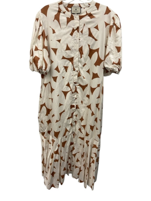 Tuckernuck Size XXL Cream & Brown Cotton Blend Floral Silhouette Maxi Dress Cream & Brown / XXL
