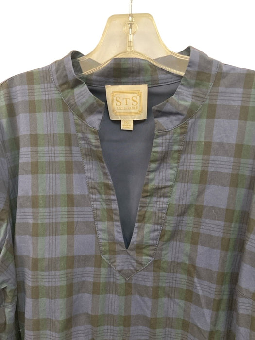 Sail To Sable Size XXL Navy blue & green Cotton Blend Split V Neck Plaid Dress Navy blue & green / XXL