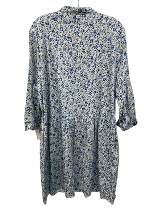 Tuckernuck Size XXL Blue & White Polyester Blend Floral Button Down Dress Blue & White / XXL