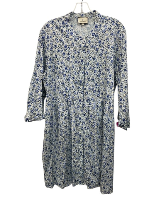 Tuckernuck Size XXL Blue & White Polyester Blend Floral Button Down Dress Blue & White / XXL