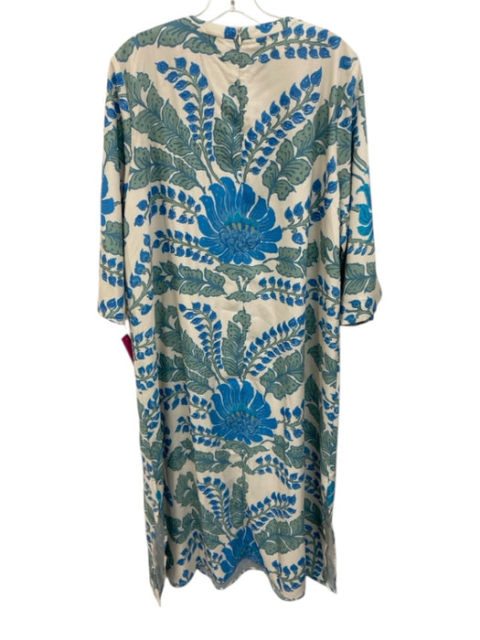 Tuckernuck Size XXL Beige, Blue, Green Polyester Satin Botanical Split Hem Dress Beige, Blue, Green / XXL