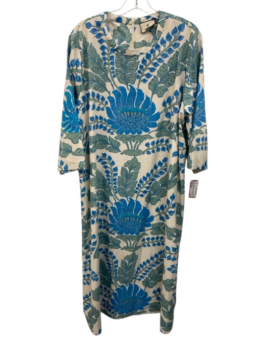 Tuckernuck Size XXL Beige, Blue, Green Polyester Satin Botanical Split Hem Dress Beige, Blue, Green / XXL