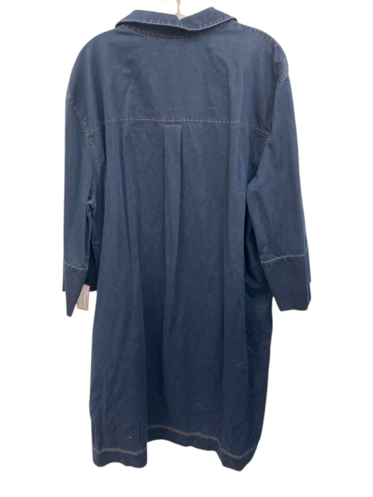 Lafayette 148 Size XXL Navy Blue Cotton Contrast Stitch Flare Sleeve Dress Navy Blue / XXL