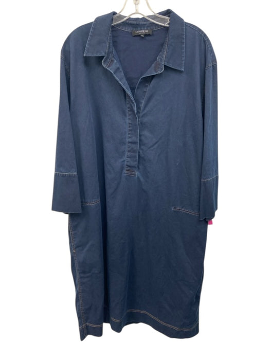Lafayette 148 Size XXL Navy Blue Cotton Contrast Stitch Flare Sleeve Dress Navy Blue / XXL