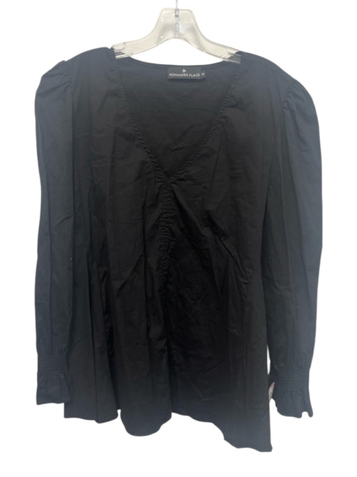 Pomander Place Size XXL Black Cotton Blend Long Sleeve Elastic Wrist V Neck Top Black / XXL