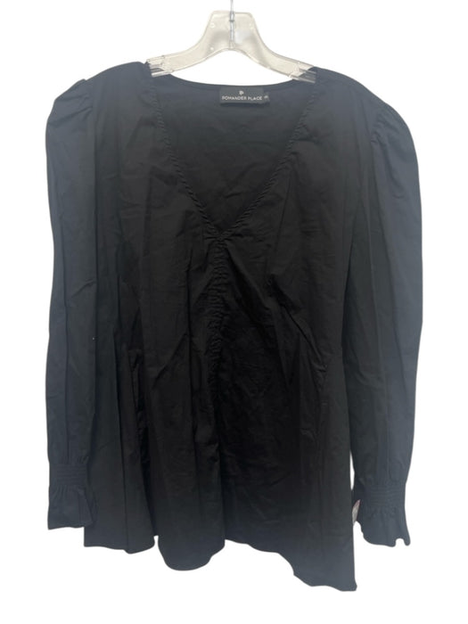 Pomander Place Size XXL Black Cotton Blend Long Sleeve Elastic Wrist V Neck Top Black / XXL