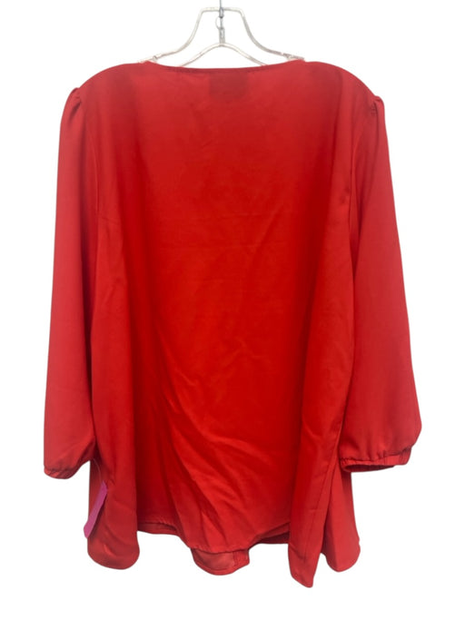 Tuckernuck Size XXL Red Orange Polyester 3/4 Balloon Sleeve V Neck Paneled Top Red Orange / XXL