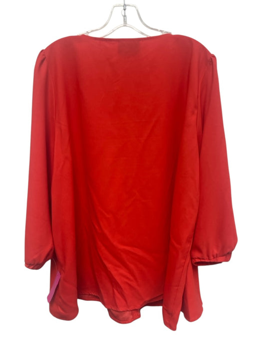 Tuckernuck Size XXL Red Orange Polyester 3/4 Balloon Sleeve V Neck Paneled Top Red Orange / XXL