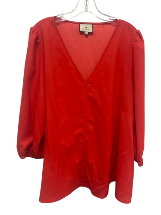 Tuckernuck Size XXL Red Orange Polyester 3/4 Balloon Sleeve V Neck Paneled Top Red Orange / XXL
