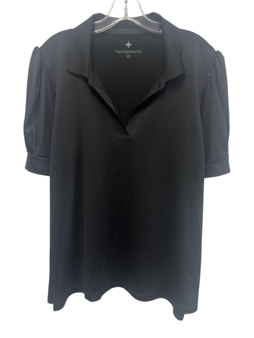 Tuckernuck Sport Size XXL Black Polyester Blend Short Puff Sleeve V Neck Top Black / XXL