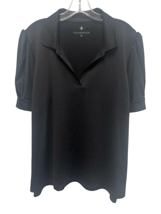 Tuckernuck Sport Size XXL Black Polyester Blend Short Puff Sleeve V Neck Top Black / XXL