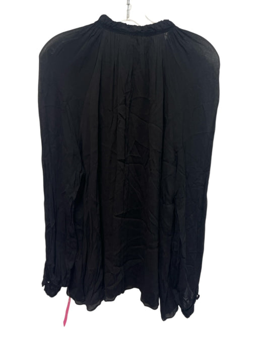 Tuckernuck Size XXL Black Viscose Long Balloon Sleeve Semi Sheer Tie V Neck Top Black / XXL
