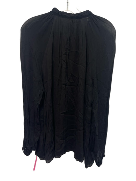 Tuckernuck Size XXL Black Viscose Long Balloon Sleeve Semi Sheer Tie V Neck Top Black / XXL