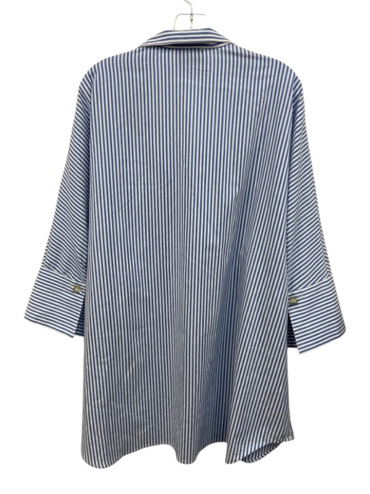 Tuckernuck Size XXL White & Light Blue Polyester Striped 3/4 Sleeve Top White & Light Blue / XXL