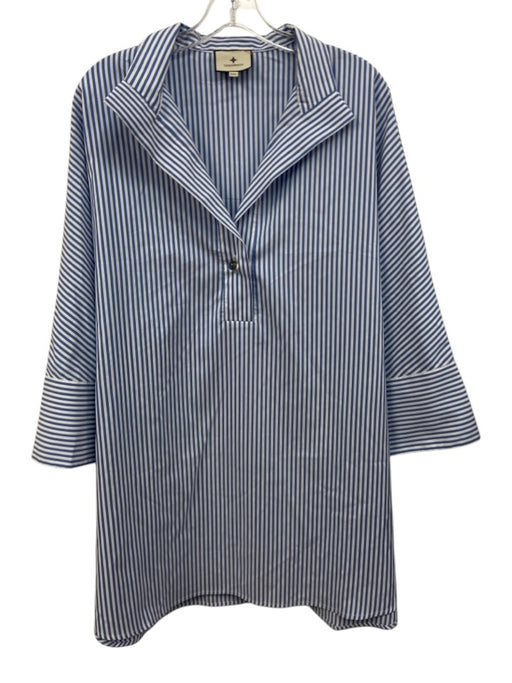 Tuckernuck Size XXL White & Light Blue Polyester Striped 3/4 Sleeve Top White & Light Blue / XXL