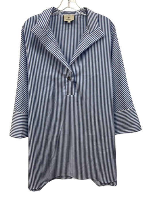 Tuckernuck Size XXL White & Light Blue Polyester Striped 3/4 Sleeve Top White & Light Blue / XXL