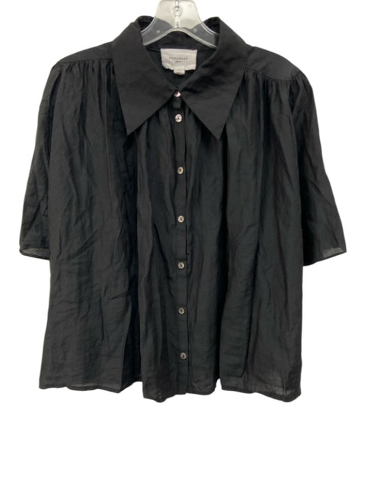 Pomander Place Size XXL Black Rayon Blend 1/2 Sleeve Semi Sheer Button Front Top Black / XXL