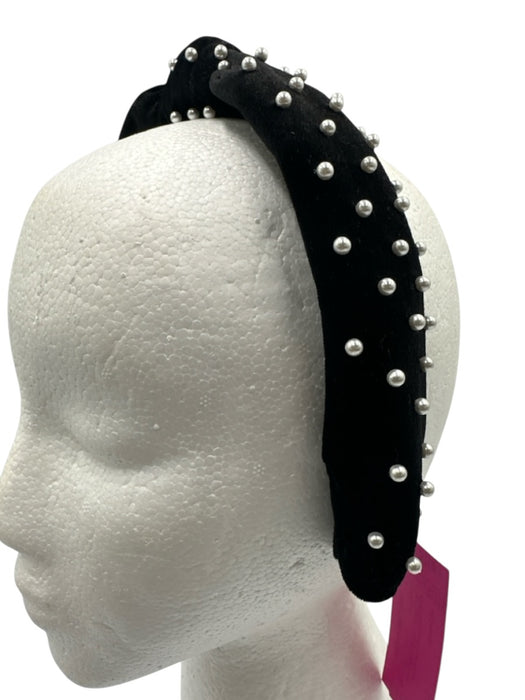 Lele Sadoughi Black & Cream White Pearl Embellishment Knot Velvet Headband Black & Cream White