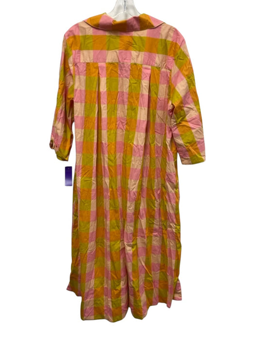 Quiet Culture Size xl/xxl Pink, Orange, Green Cotton 3/4 Sleeve Plaid Midi Dress Pink, Orange, Green / xl/xxl