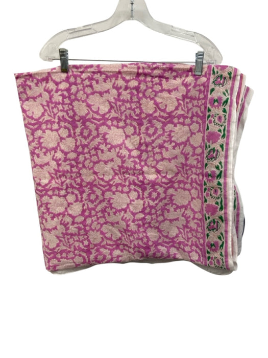 ZZ Pink, White, Green Cotton Square Floral Print scarf Pink, White, Green / One Size