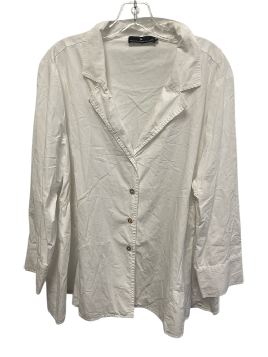 Pomander Place Size XXL White Long Sleeve Mother of Pearl Buttons Collar Top White / XXL