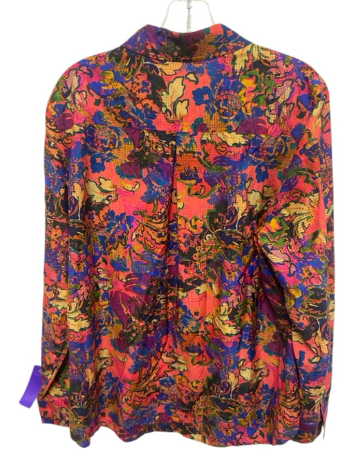 Peruvian Connection Size XL Pink, Blue, Multi Cotton & Silk Long Sleeve Top Pink, Blue, Multi / XL