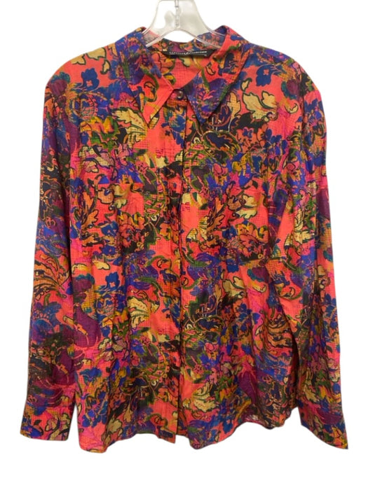 Peruvian Connection Size XL Pink, Blue, Multi Cotton & Silk Long Sleeve Top Pink, Blue, Multi / XL