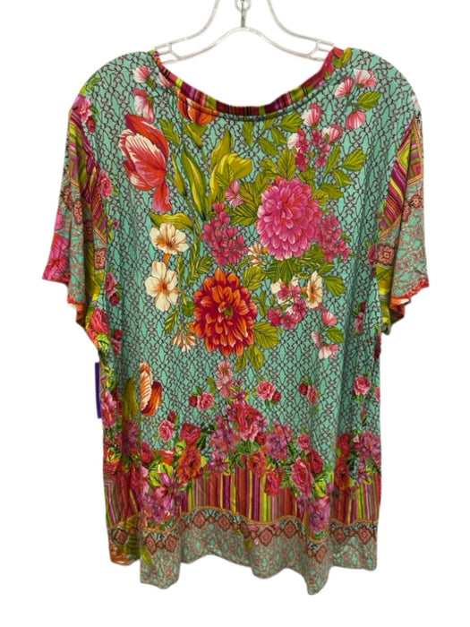 Johnny Was Size XXL Teal Green, Pink, Multi Bamboo & Spandex Short Sleeve Top Teal Green, Pink, Multi / XXL