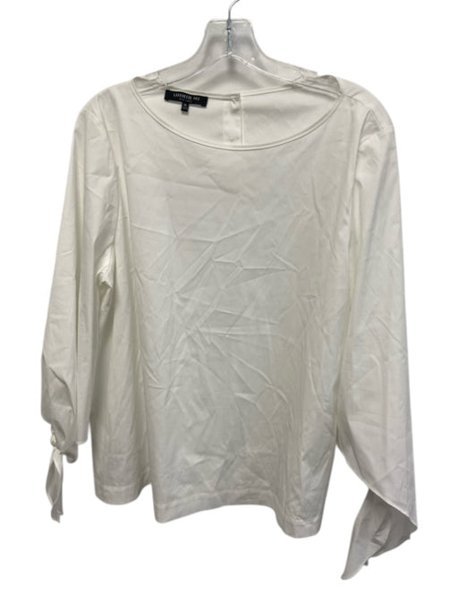 Lafayette 148 Size XL White Cotton & Polyamide 3/4 Sleeve Wide Neck Top White / XL