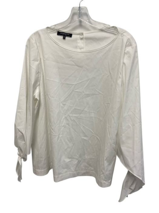 Lafayette 148 Size XL White Cotton & Polyamide 3/4 Sleeve Wide Neck Top White / XL