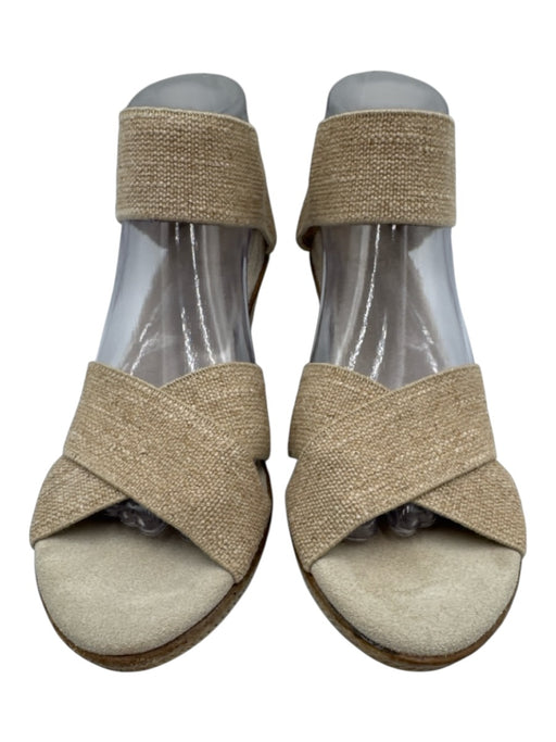 Charleston Shoe Co. Shoe Size 9 Beige Canvas Elastic Ankle Strap Wedge Sandals Beige / 9
