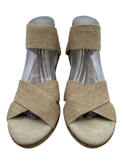 Charleston Shoe Co. Shoe Size 9 Beige Canvas Elastic Ankle Strap Wedge Sandals Beige / 9