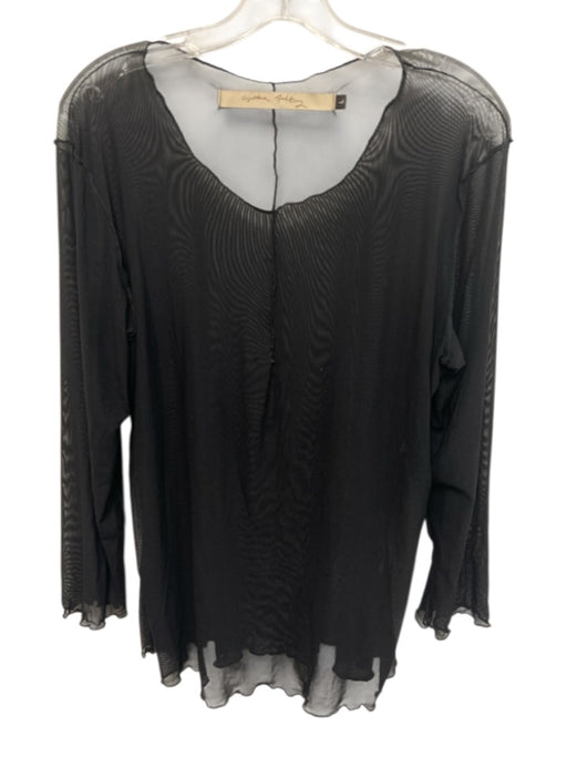 Cynthia Ashbury Size L Black Nylon & Lycra Long Sleeve Sheer Mesh Top Black / L