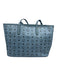MCM Light Blue & Black Leather Top Handle Monogram Zip Close Tote Bag Light Blue & Black / Medium