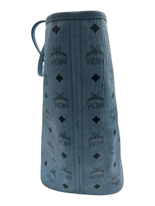 MCM Light Blue & Black Leather Top Handle Monogram Zip Close Tote Bag Light Blue & Black / Medium