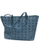 MCM Light Blue & Black Leather Top Handle Monogram Zip Close Tote Bag Light Blue & Black / Medium