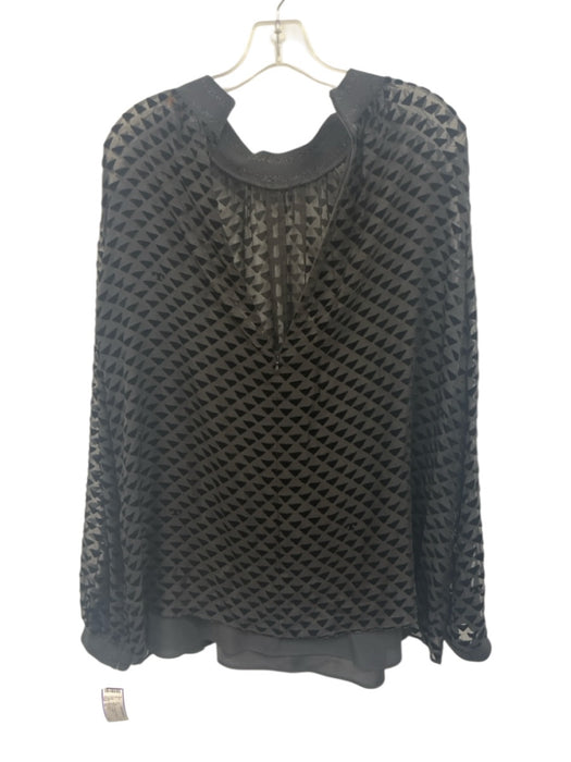 Tory Burch Size 16 Black Long Sleeve Triangle Velvet Sheer Top Black / 16