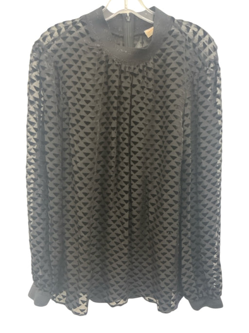 Tory Burch Size 16 Black Long Sleeve Triangle Velvet Sheer Top Black / 16