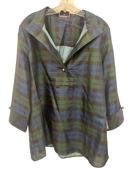 Tuckernuck Size XXL Blue, Green, Gold Polyester Long Sleeve Plaid Top Blue, Green, Gold / XXL