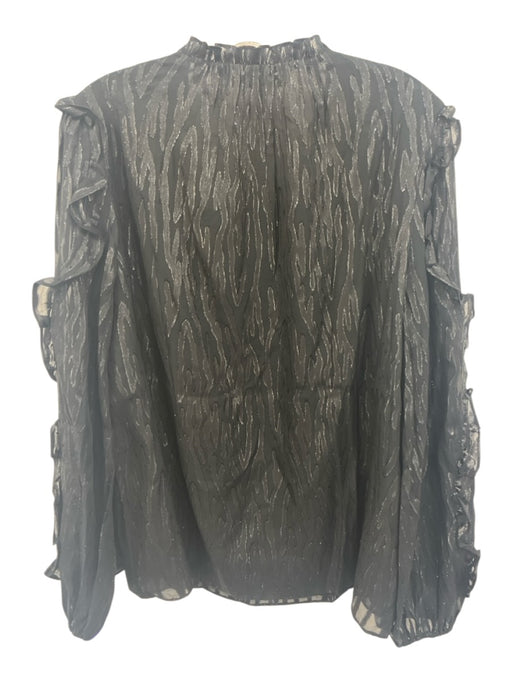 Lilly Pulitzer Size XL Black Silk Blend Long puff sleeve Animal Print Top Black / XL