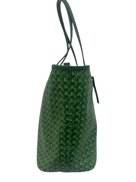 Tory Burch Green Coated Canvas Logo Lattice Open Top Tote Bag Green