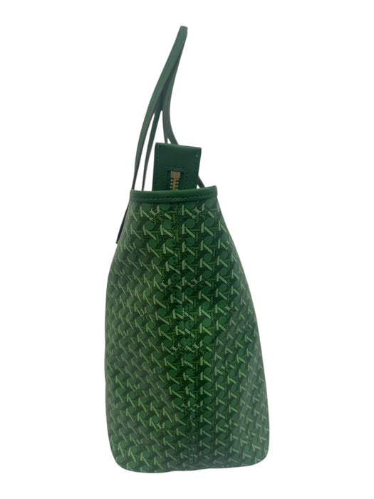 Tory Burch Green Coated Canvas Logo Lattice Open Top Tote Bag Green