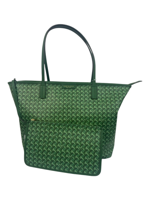 Tory Burch Green Coated Canvas Logo Lattice Open Top Tote Bag Green