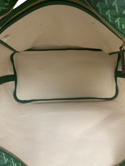 Tory Burch Green Coated Canvas Logo Lattice Open Top Tote Bag Green