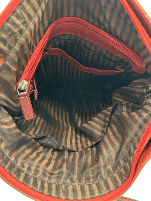Jack Georges Brick Red Leather Zip Close Multiple Pockets Adjustable Strap Bag Brick Red