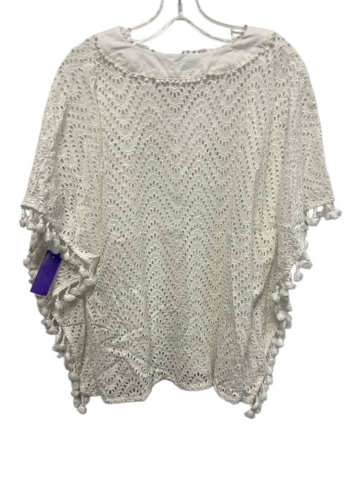 Jade Melody Tam Size M/L White Cotton Eyelet V Neck Tassel Detail Kaftan Top White / M/L