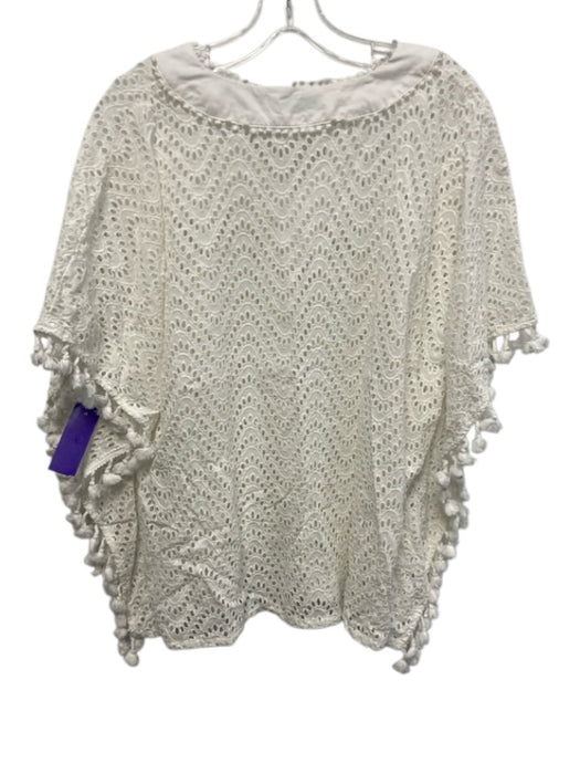 Jade Melody Tam Size M/L White Cotton Eyelet V Neck Tassel Detail Kaftan Top White / M/L