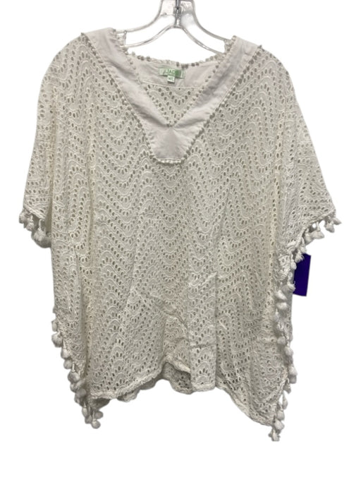 Jade Melody Tam Size M/L White Cotton Eyelet V Neck Tassel Detail Kaftan Top White / M/L